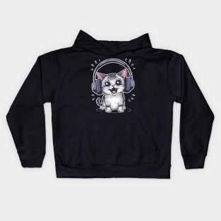 cat with headphones Kids Hoodie